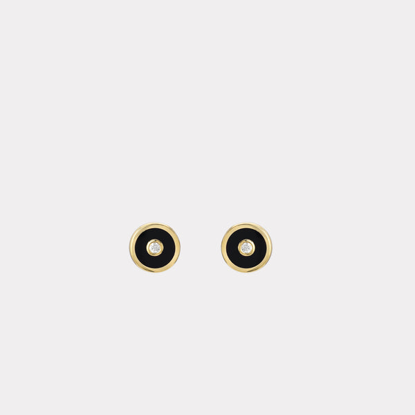 Retrouvai Mini Compass Stud Earrings With Black Onyx
