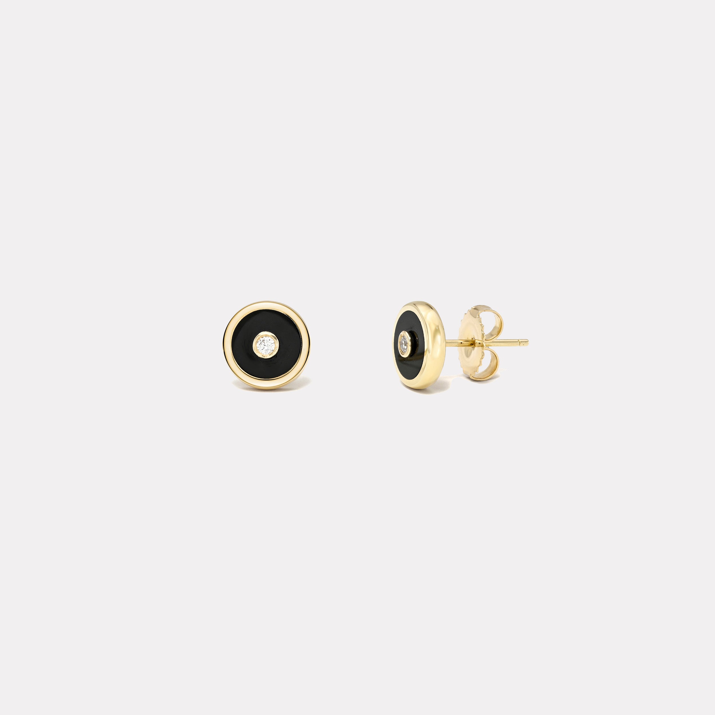 retrouvai Mini Compass Stud Earrings with Black Onyx