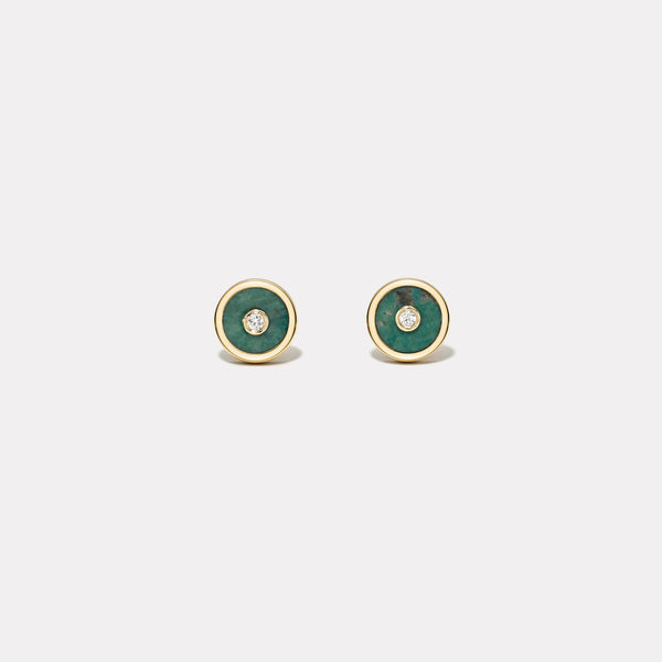 Retrouvai Mini Compass Stud Earrings With Green Turquoise