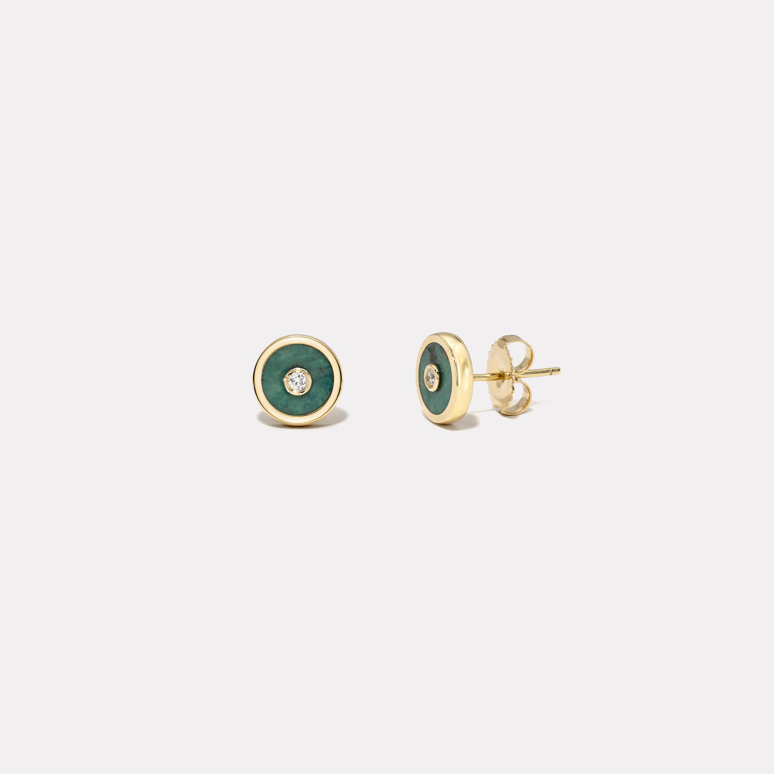 retrouvai Mini Compass Stud Earrings with Green Turquoise