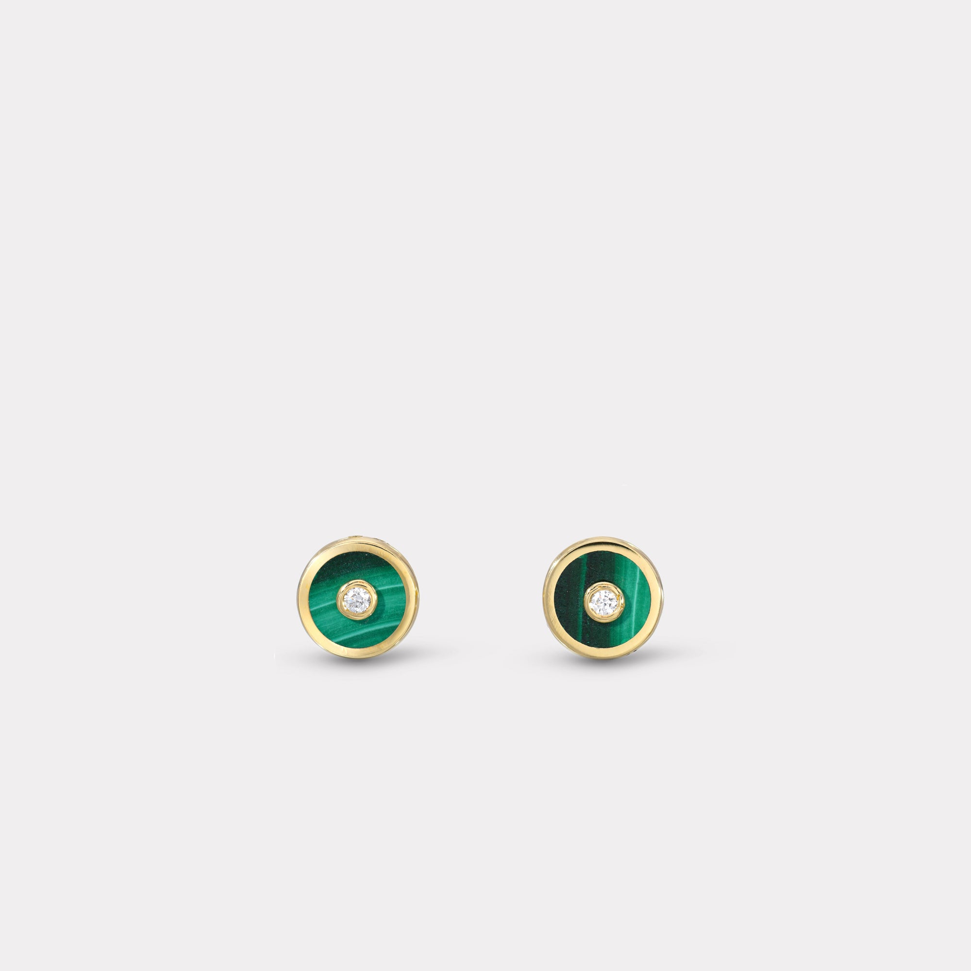 retrouvai Mini Compass Stud Earrings with Malachite