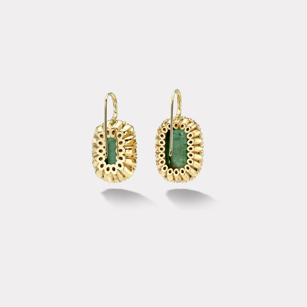 Retrouvai Mismatched 17.57ct Cushion Cabochon Green Tourmalines Diamond Heirloom Bezel Earrings