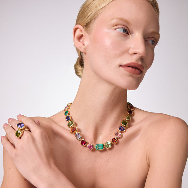 Retrouvai Mixed Stone Heirloom Bezel Treasure Necklace