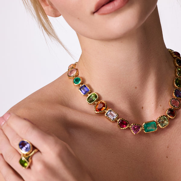 Retrouvai Mixed Stone Heirloom Bezel Treasure Necklace