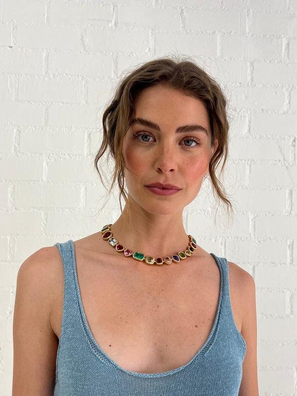 Retrouvai Mixed Stone Heirloom Bezel Treasure Necklace