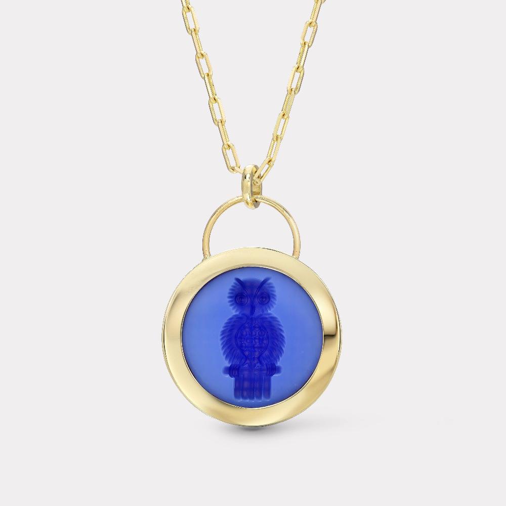 retrouvai Owl Signature Padlock Intaglio - Double Layer Blue Agate