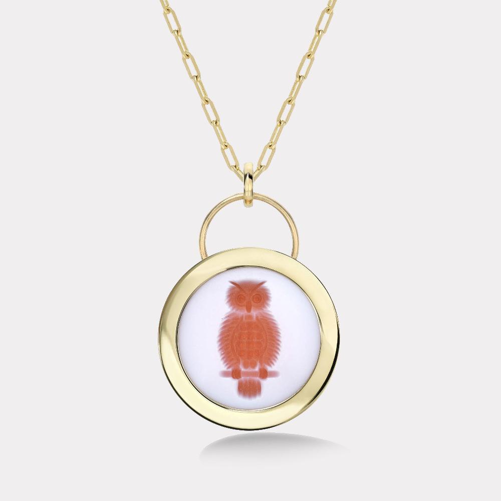 retrouvai Owl Signature Padlock Intaglio in Carnelian/Agate