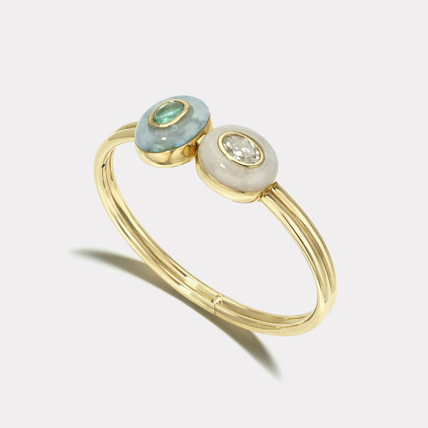 Retrouvai Paraiba White Quartz And Peruvian Opal Double Lollipop Bracelet