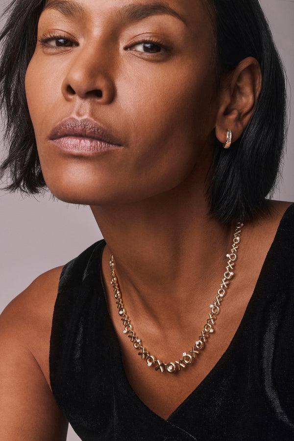 Retrouvai Petite All Gold Graduated XO Necklace With 1.25cttw Diamonds