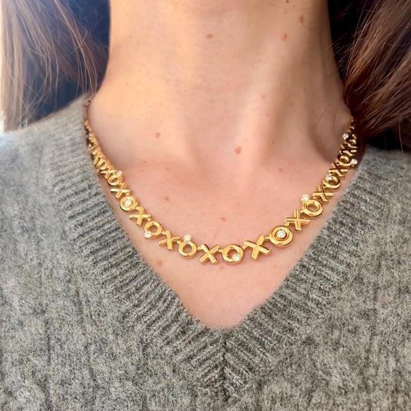 Retrouvai Petite All Gold Graduated XO Necklace With 1.25cttw Diamonds