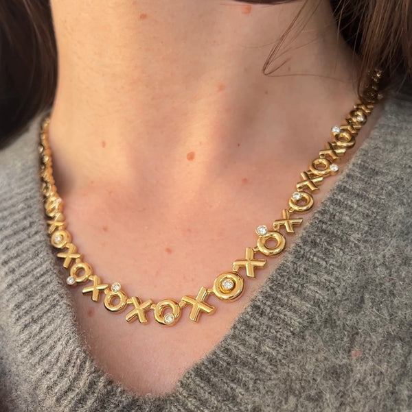 Retrouvai Petite All Gold Graduated XO Necklace With 1.25cttw Diamonds