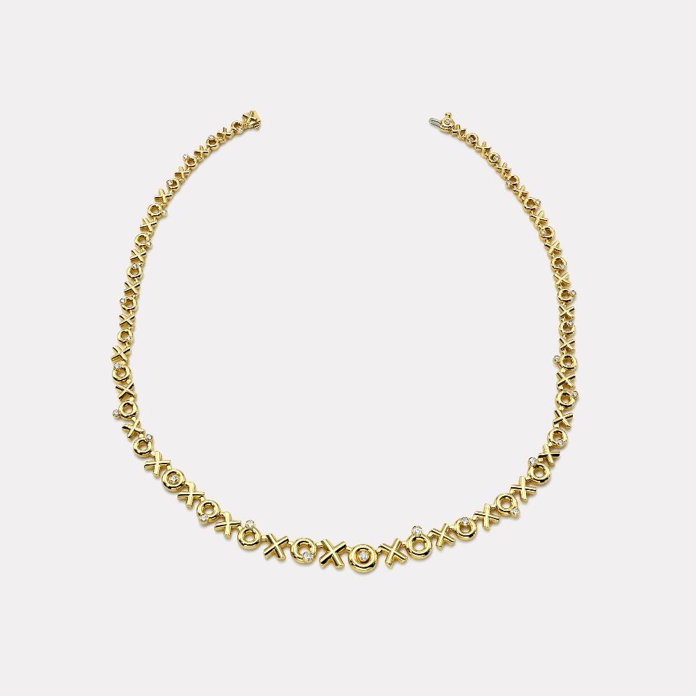 retrouvai Petite All Gold Graduated XO Necklace with 1.25cttw Diamonds