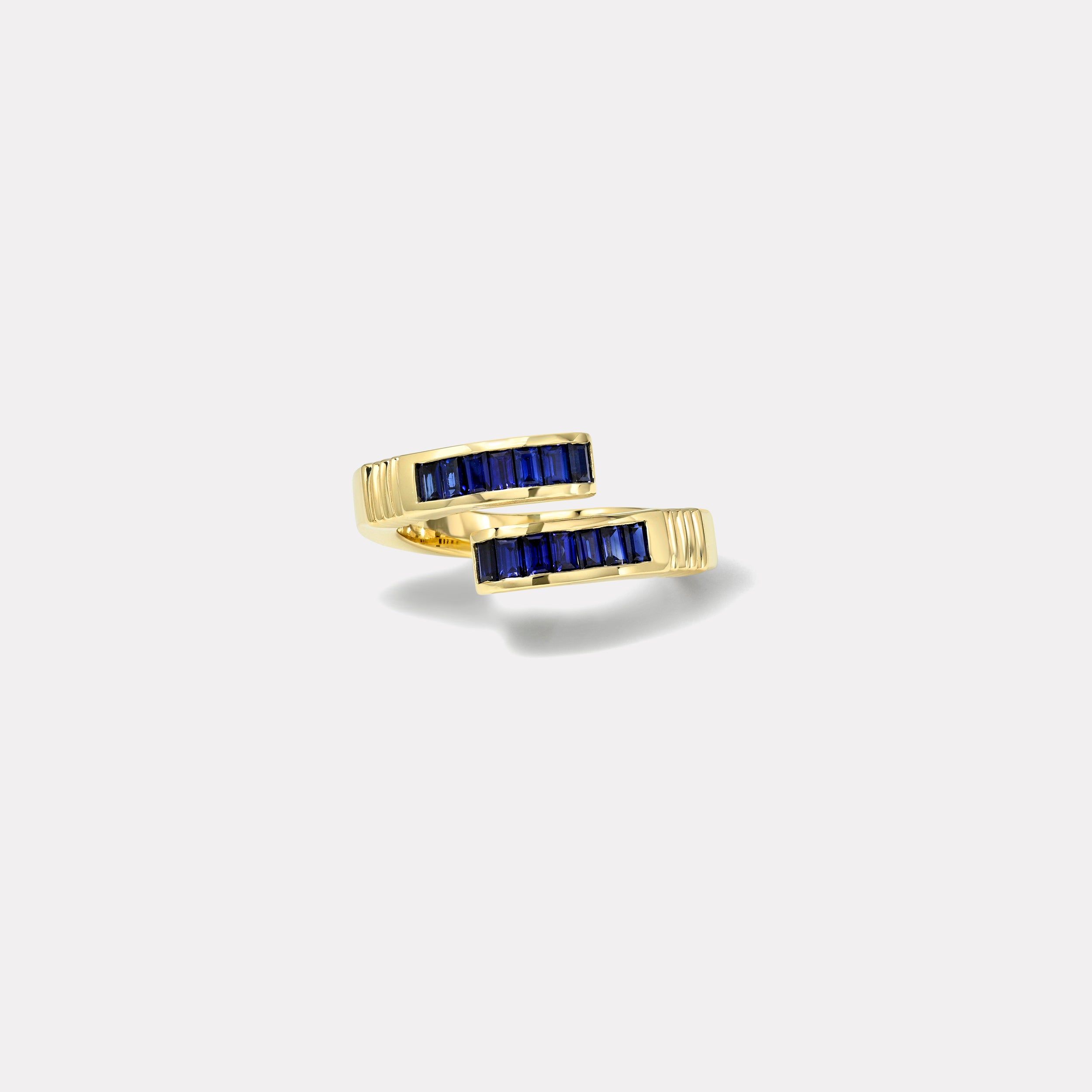 retrouvai Petite Blue Sapphire Baguette Buckle Ring