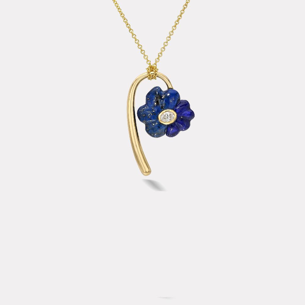 retrouvai Petite Flora Pendant with Hand Carved Lapis