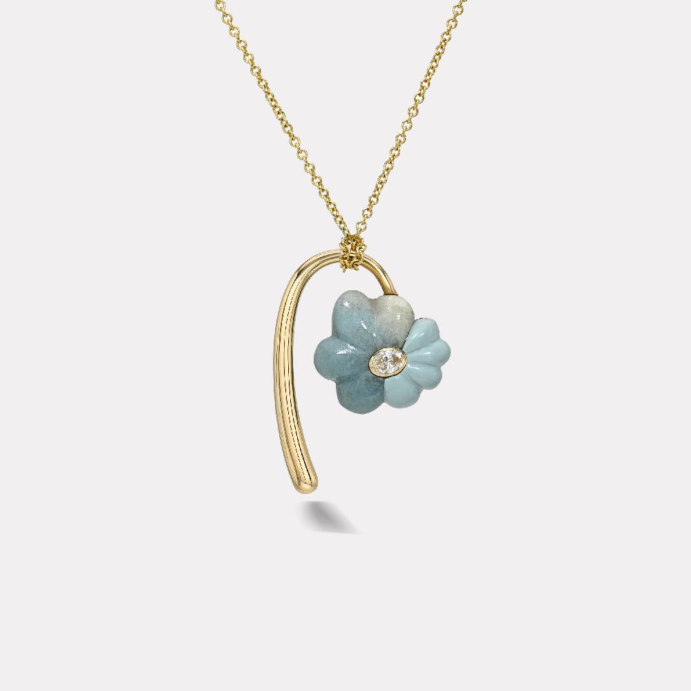 retrouvai Petite Flora Pendant with Hand Carved Turquoise and Trolleite