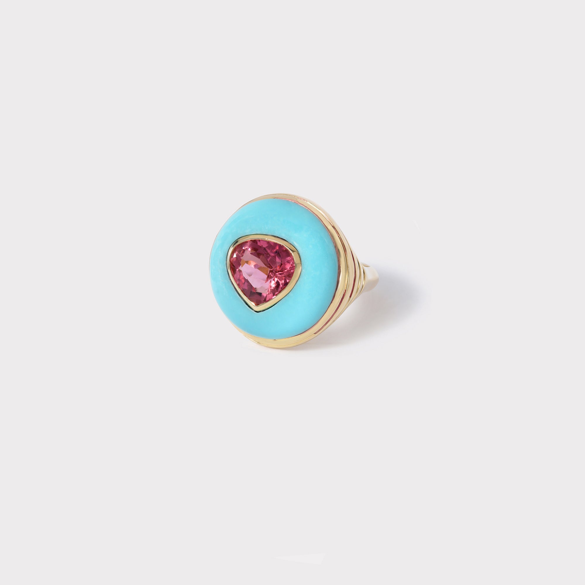 retrouvai Petite Lollipop Ring - 1.30ct Pear Pink Tourmaline in Hand Carved Turquoise