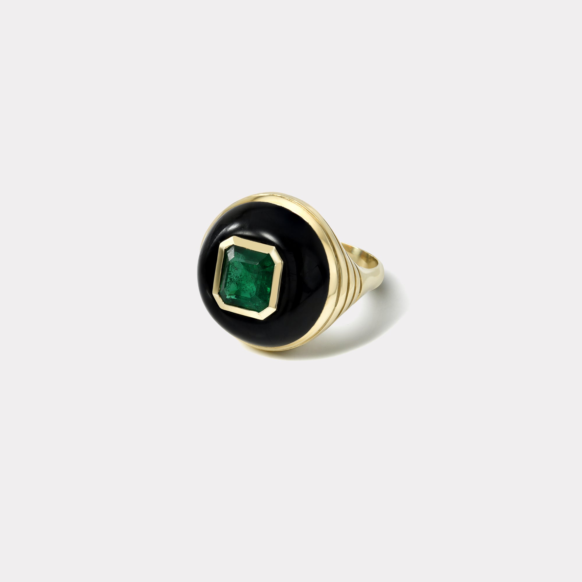 retrouvai Petite Lollipop Ring - 1.87ct Emerald Cut Emerald in Hand Carved Onyx