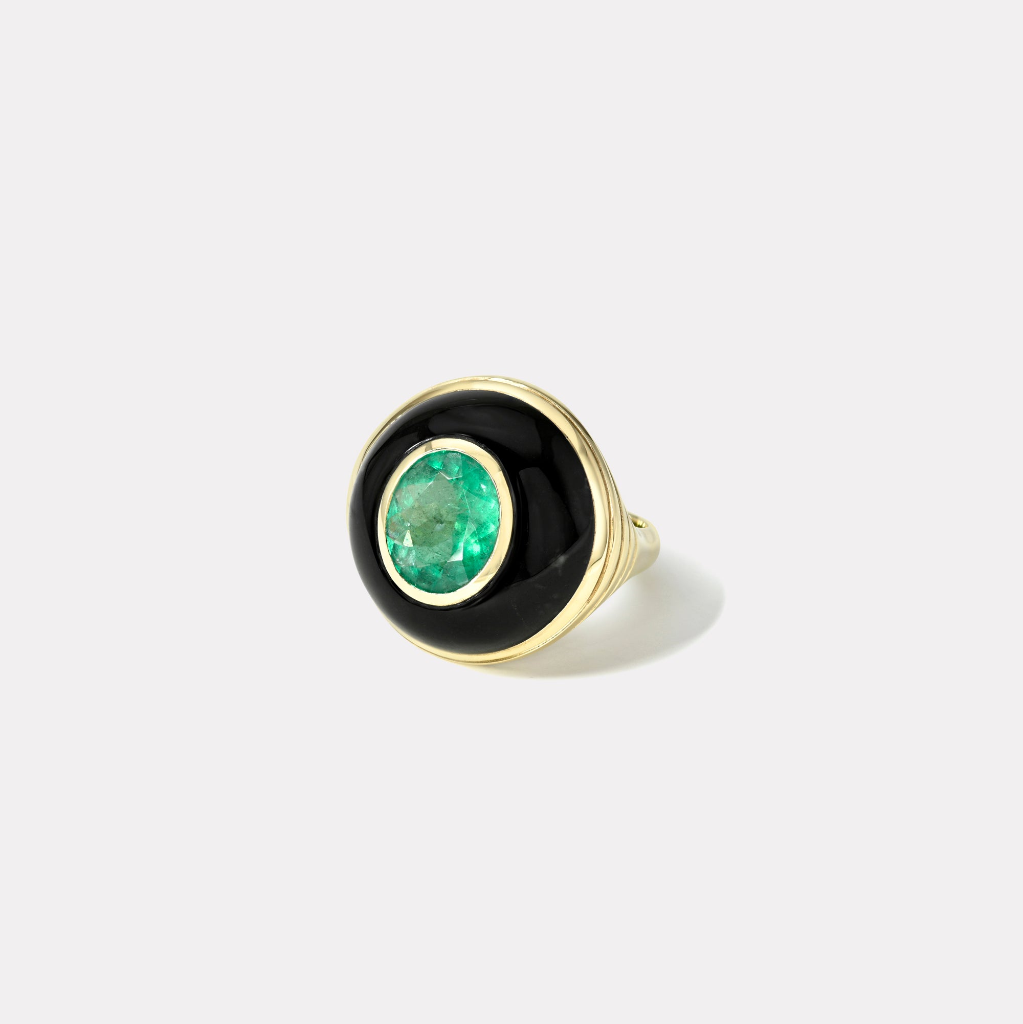 retrouvai Petite Lollipop Ring - 2.19ct Oval Emerald in Hand Carved Black Jade