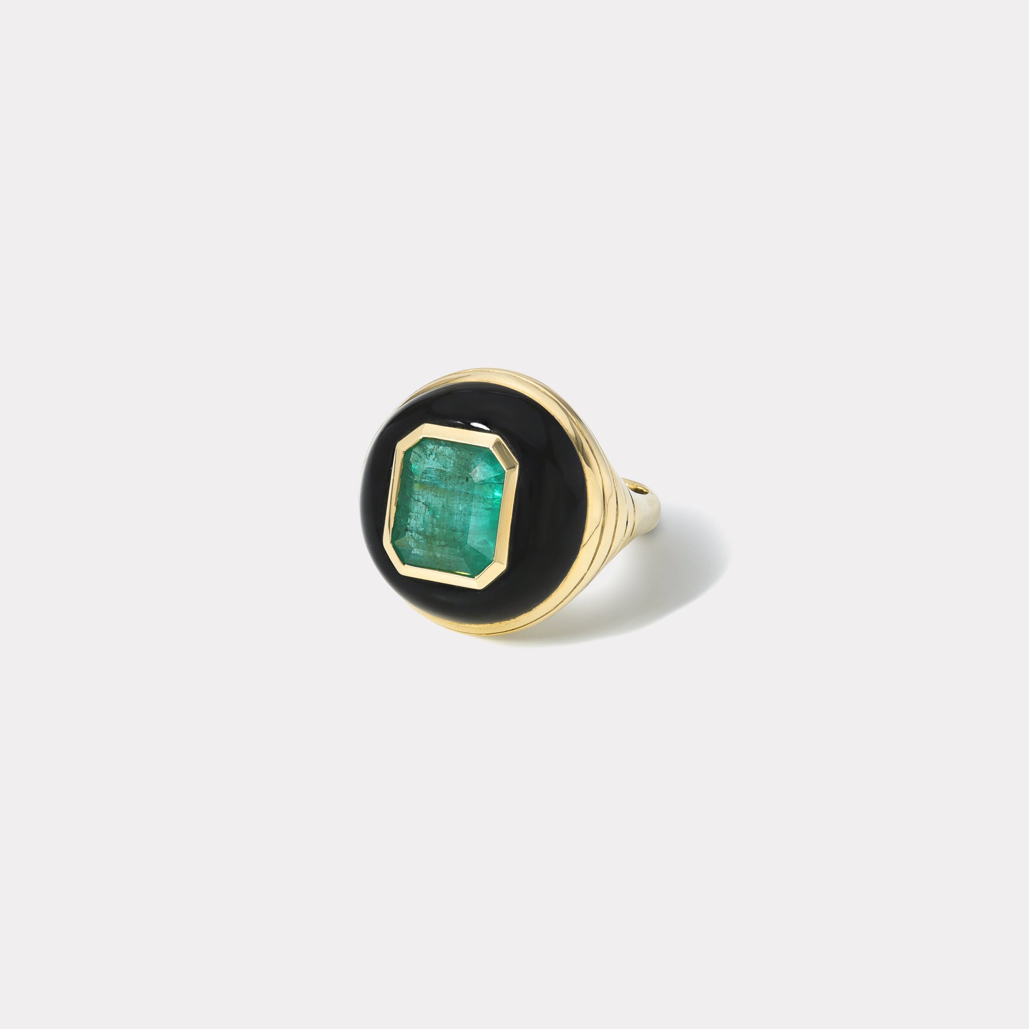 retrouvai Petite Lollipop Ring - 2.22ct Emerald in Hand Carved Black Jade
