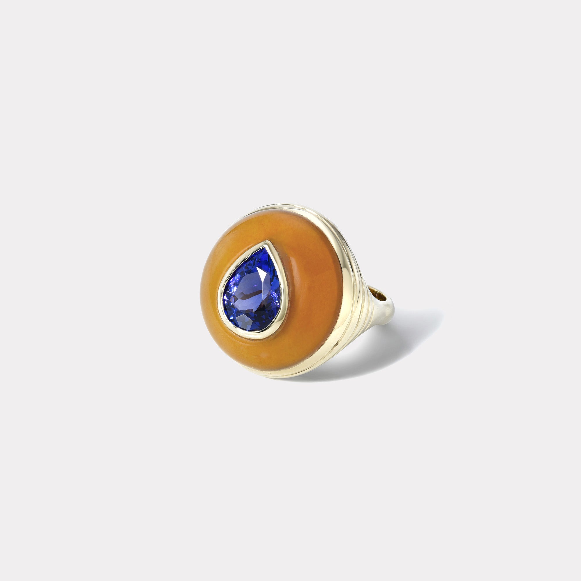 retrouvai Petite Lollipop Ring - 2.27ct Pear Shaped Tanzanite in Hand Carved Carnelian