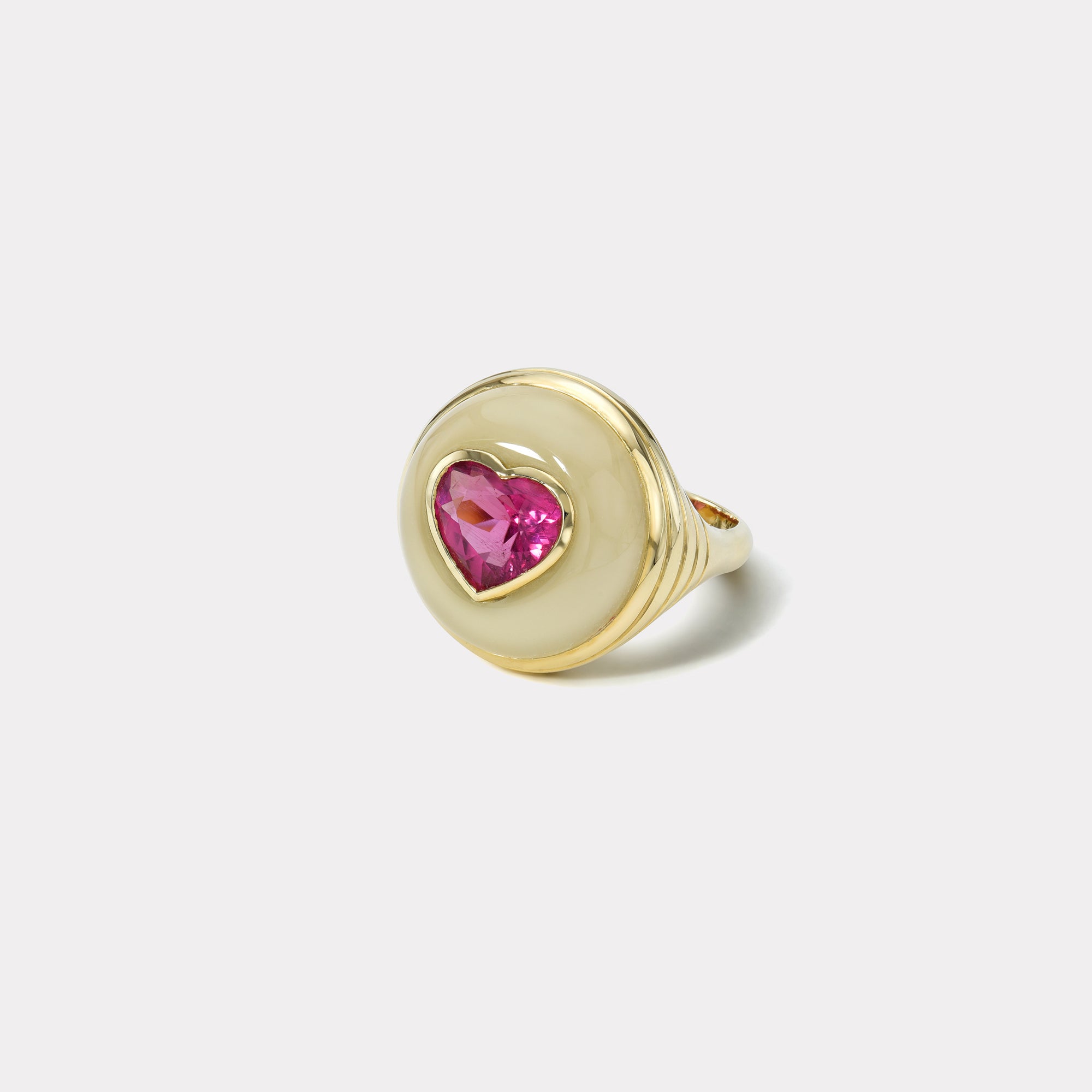 retrouvai Petite Lollipop Ring - 2.32ct Rubellite Heart in Hand Carved Aquamarine