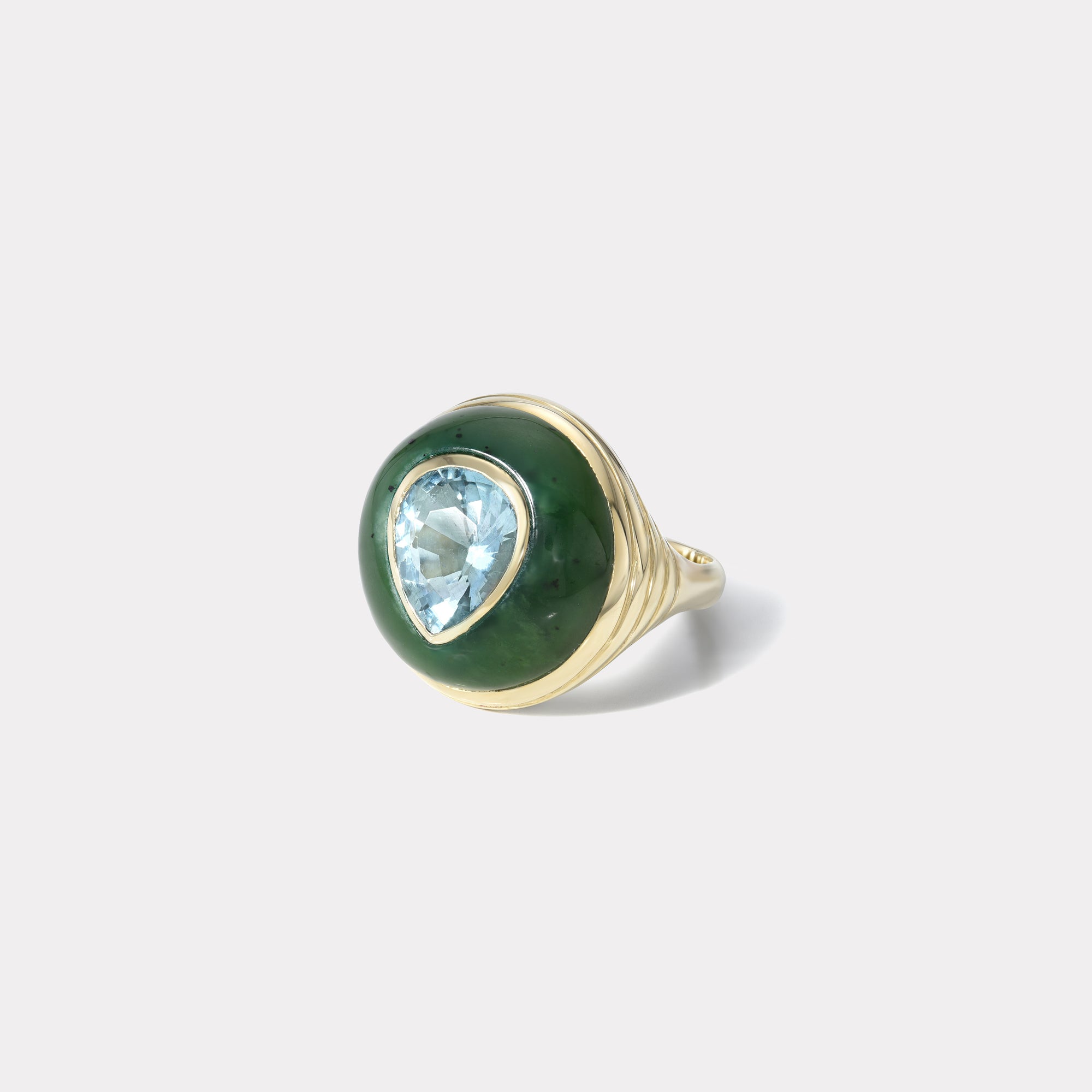 retrouvai Petite Lollipop Ring - 2.41ct Aquamarine in Hand Carved Nephrite Jade
