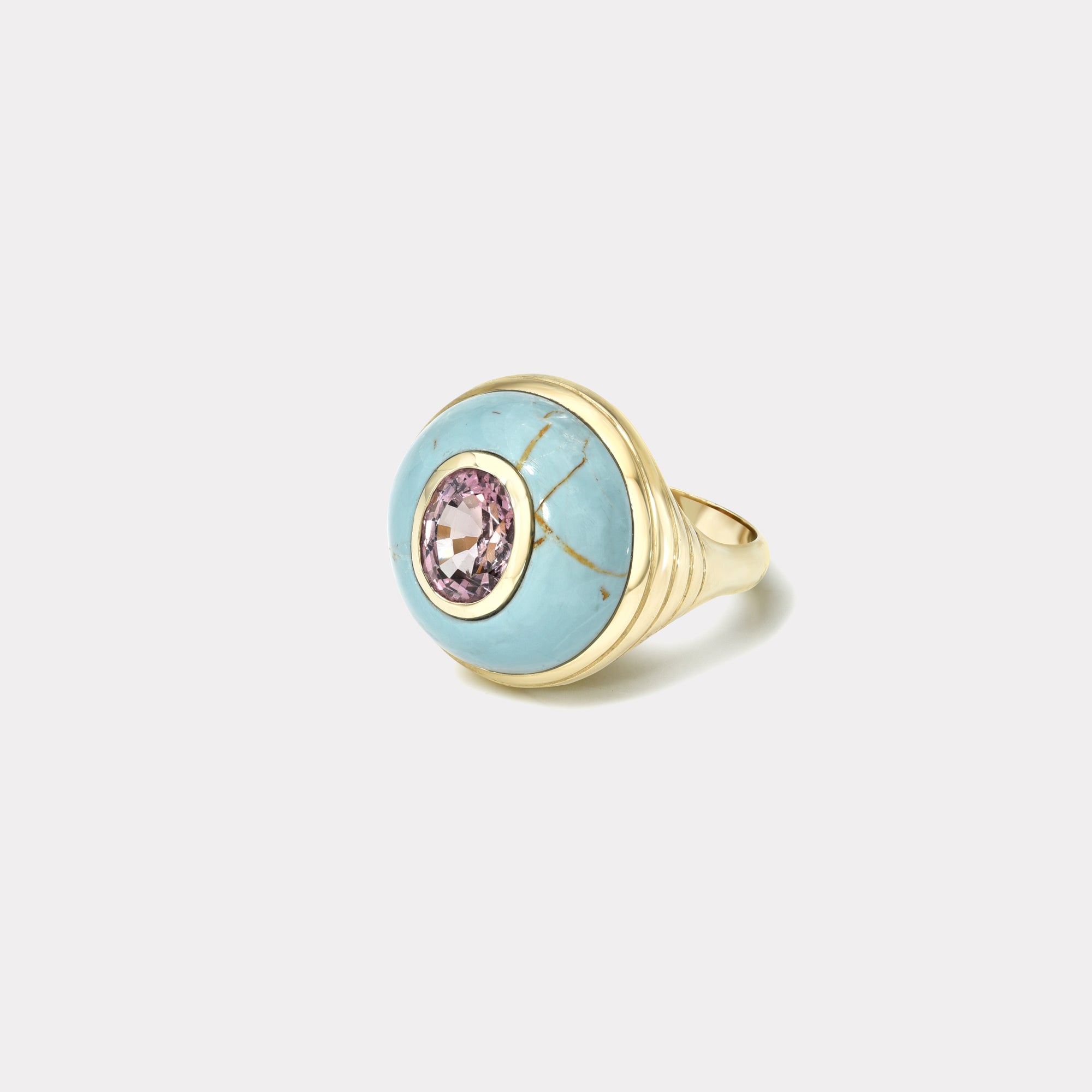 retrouvai Petite Lollipop Ring - 2.51ct Oval Spinel in Hand Carved Milky Turquoise