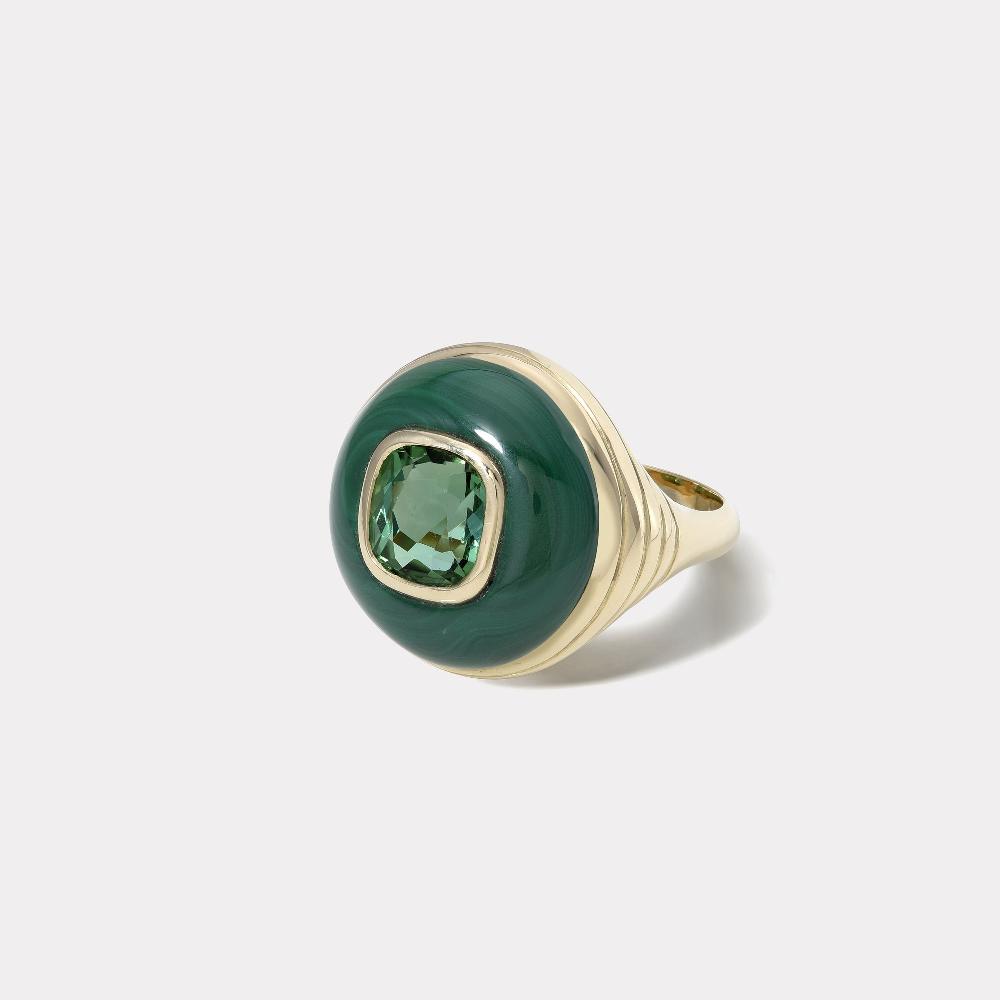 retrouvai Petite Lollipop Ring - 2.99ct Green Tourmaline in Malachite