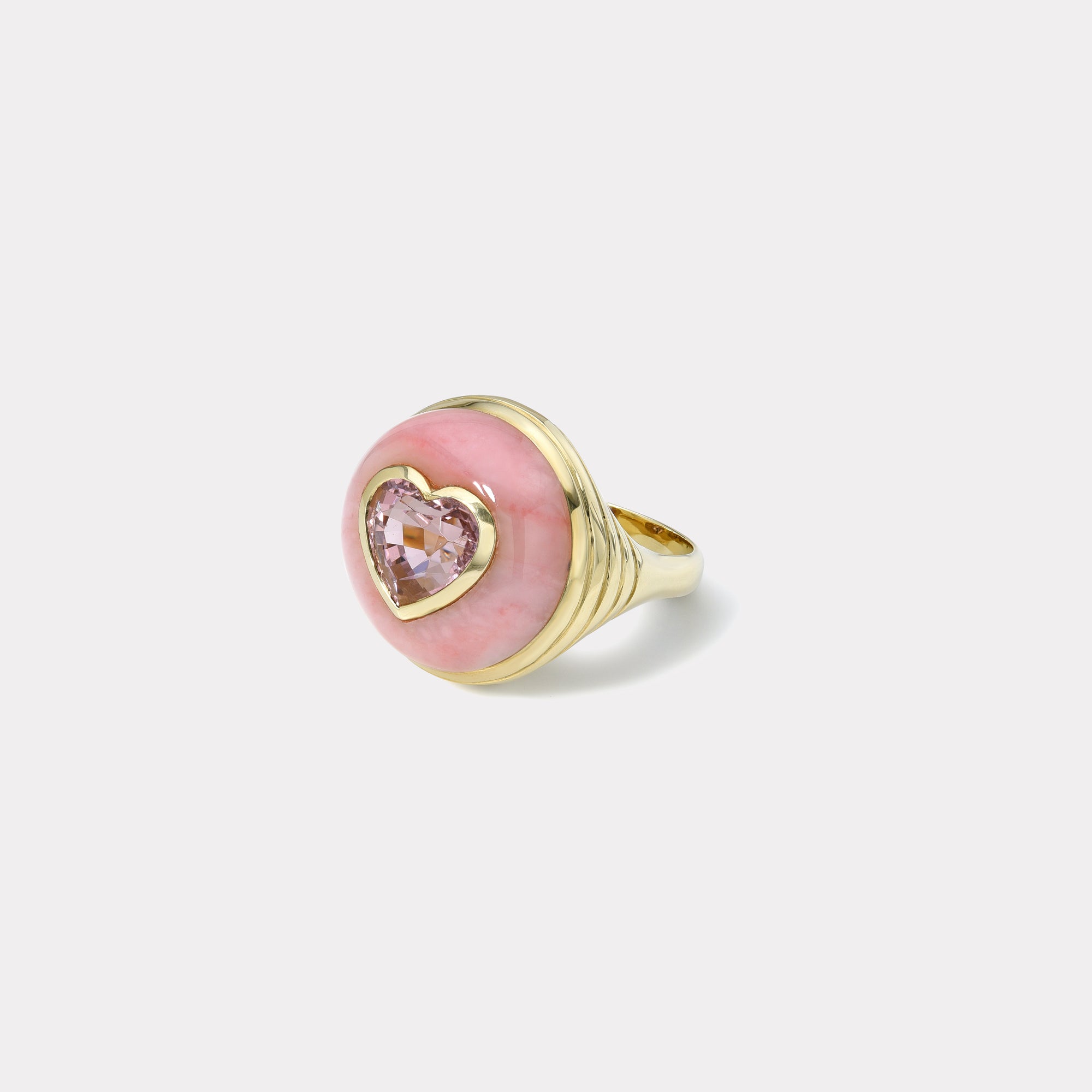 retrouvai Petite Lollipop Ring - 3.02ct Heart Pink Tourmaline in Hand Carved Pink Opal