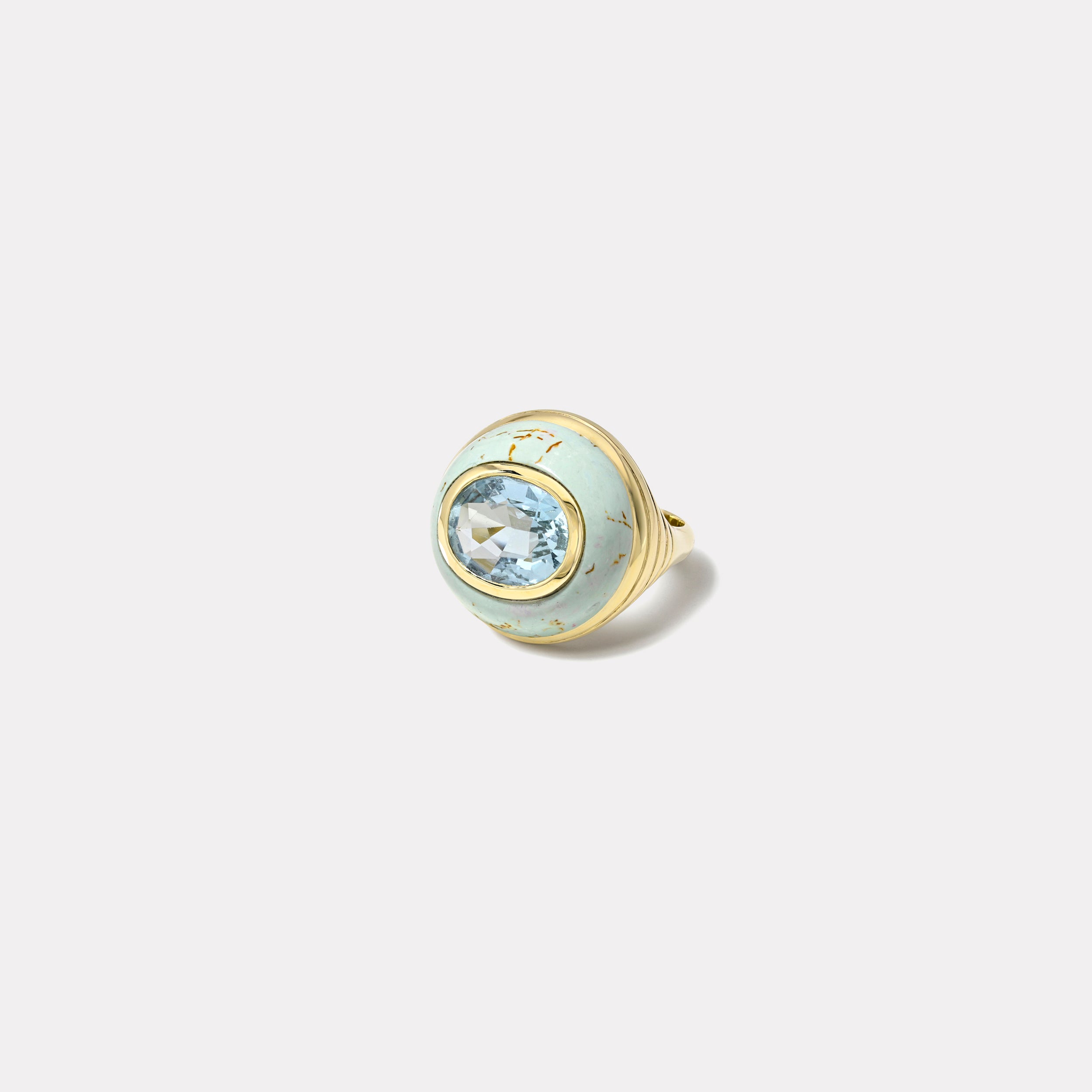 retrouvai Petite Lollipop Ring - 3.02ct Oval Aquamarine in Hand Carved Turquoise