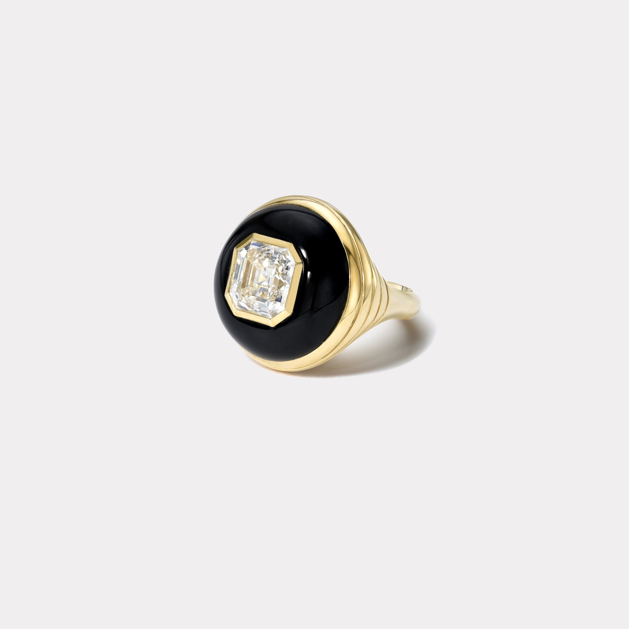 retrouvai Petite Lollipop Ring - 3.08ct Asscher Diamond in Hand Carved Black Jade