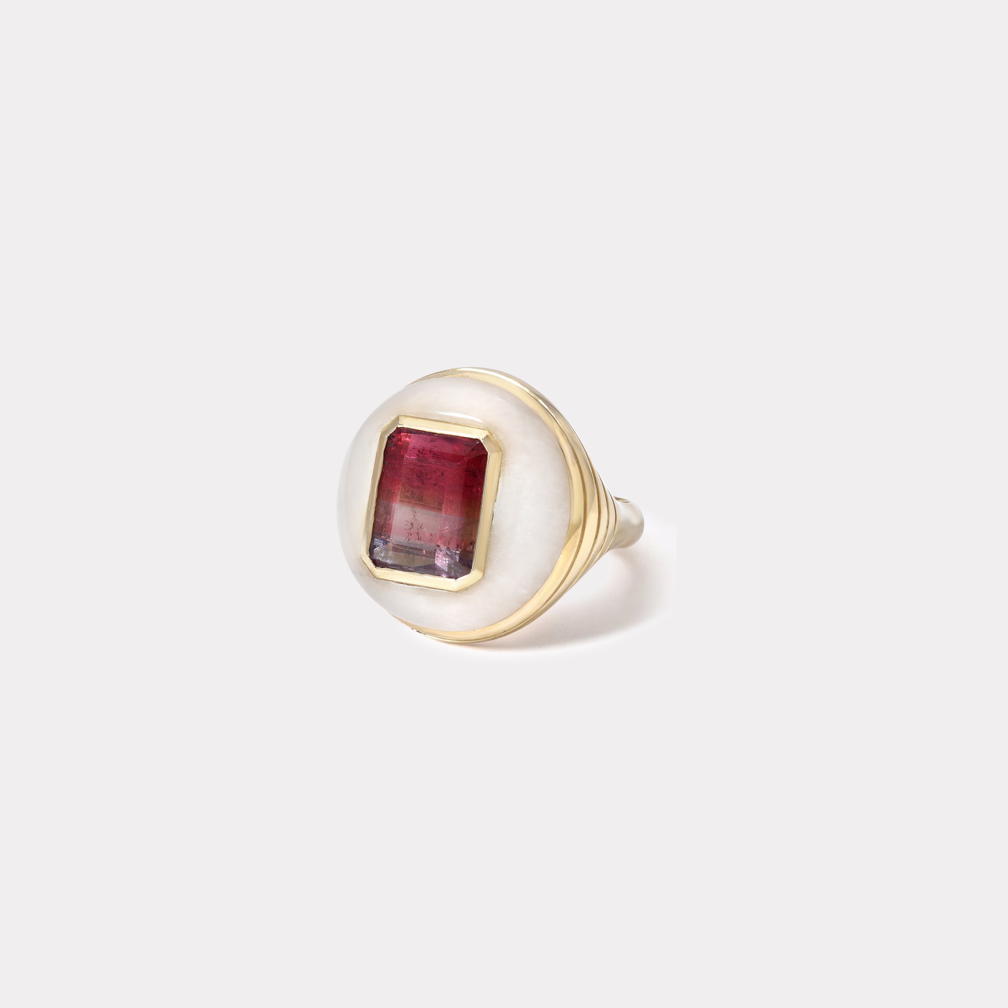 retrouvai Petite Lollipop Ring - Bicolor Tourmaline in Hand Carved White Quartz