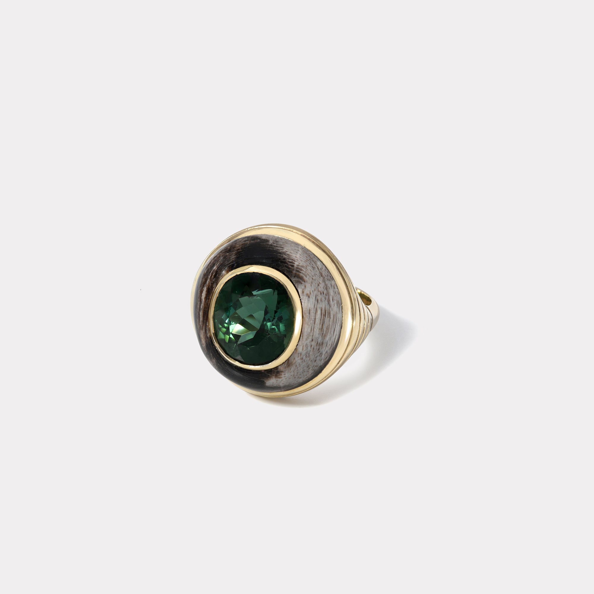 retrouvai Petite Lollipop Ring - Oval Green Tourmaline in Hand Carved Petrified Wood