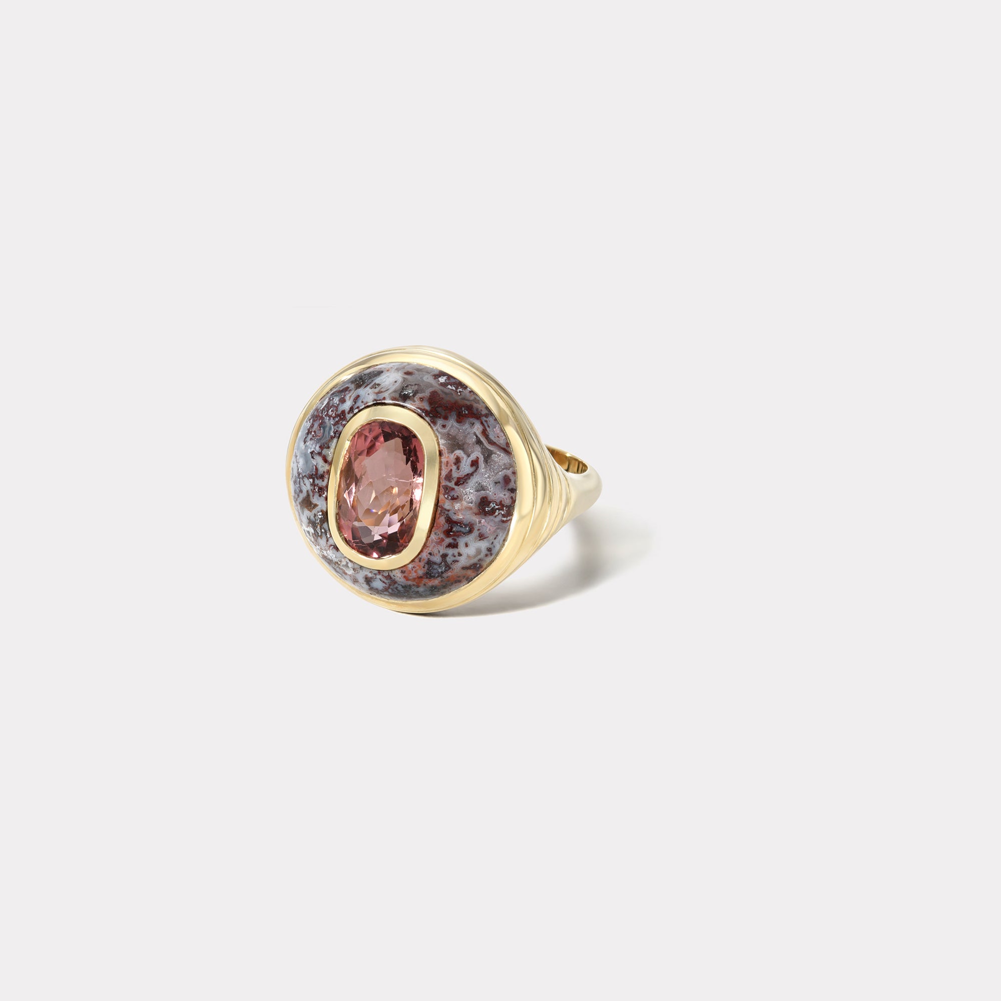 retrouvai Petite Lollipop Ring - Oval Red Tourmaline in Hand Carved Lepidolite