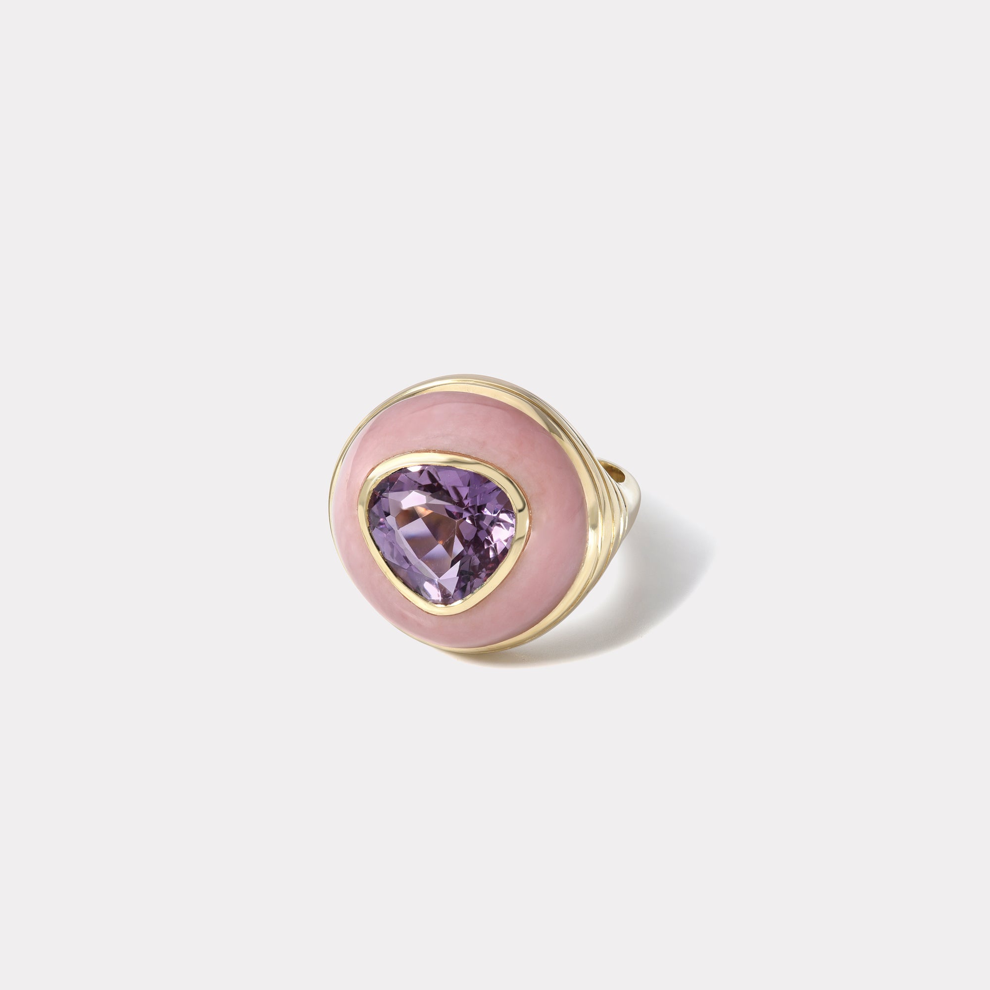 retrouvai Petite Lollipop Ring - Pear Amethyst in Hand Carved Pink Opal
