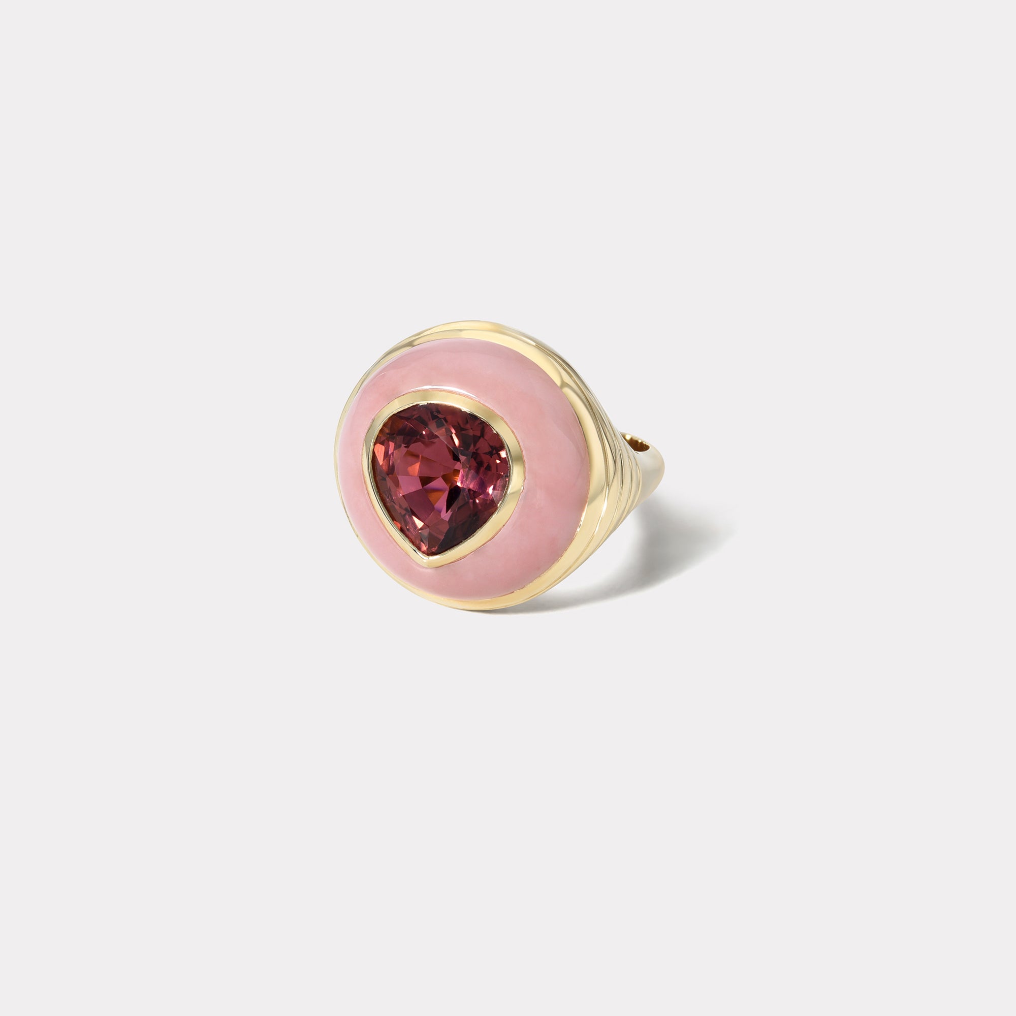 retrouvai Petite Lollipop Ring - Pear Red Tourmaline in Hand Carved Pink Opal