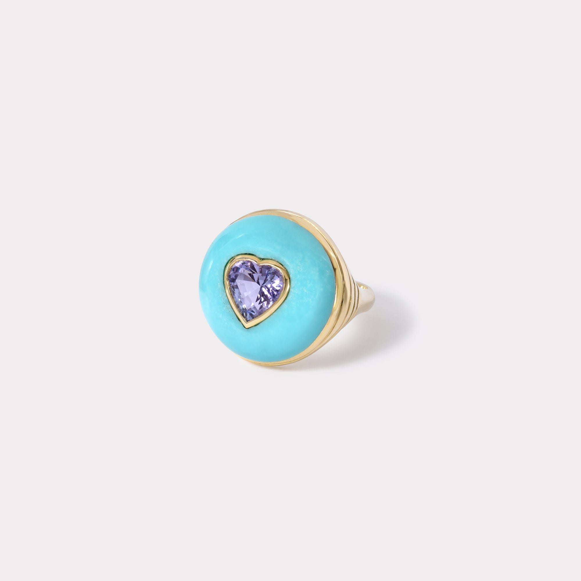 retrouvai Petite Lollipop Ring - Tanzanite Heart in Hand Carved Turquoise