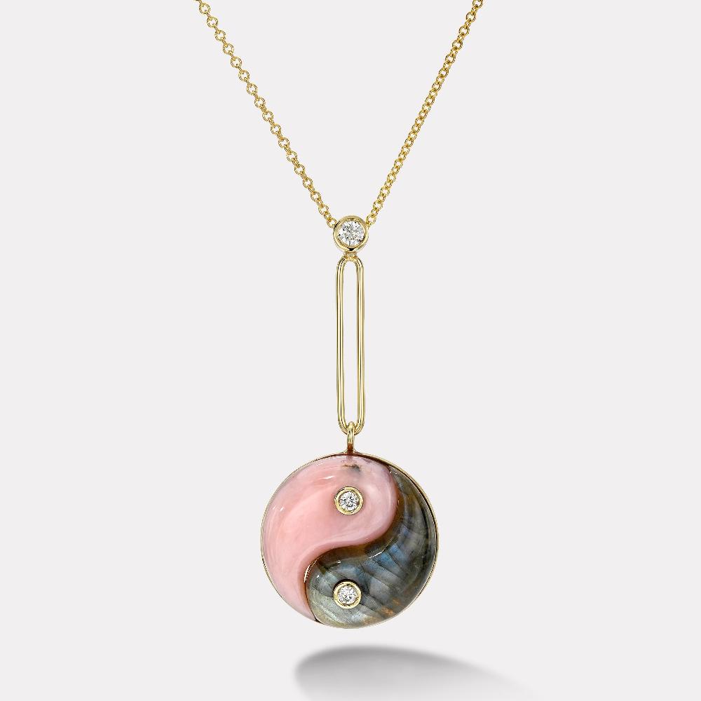 retrouvai Pink Opal and Labradorite Double Stone Yin Yang Pendant