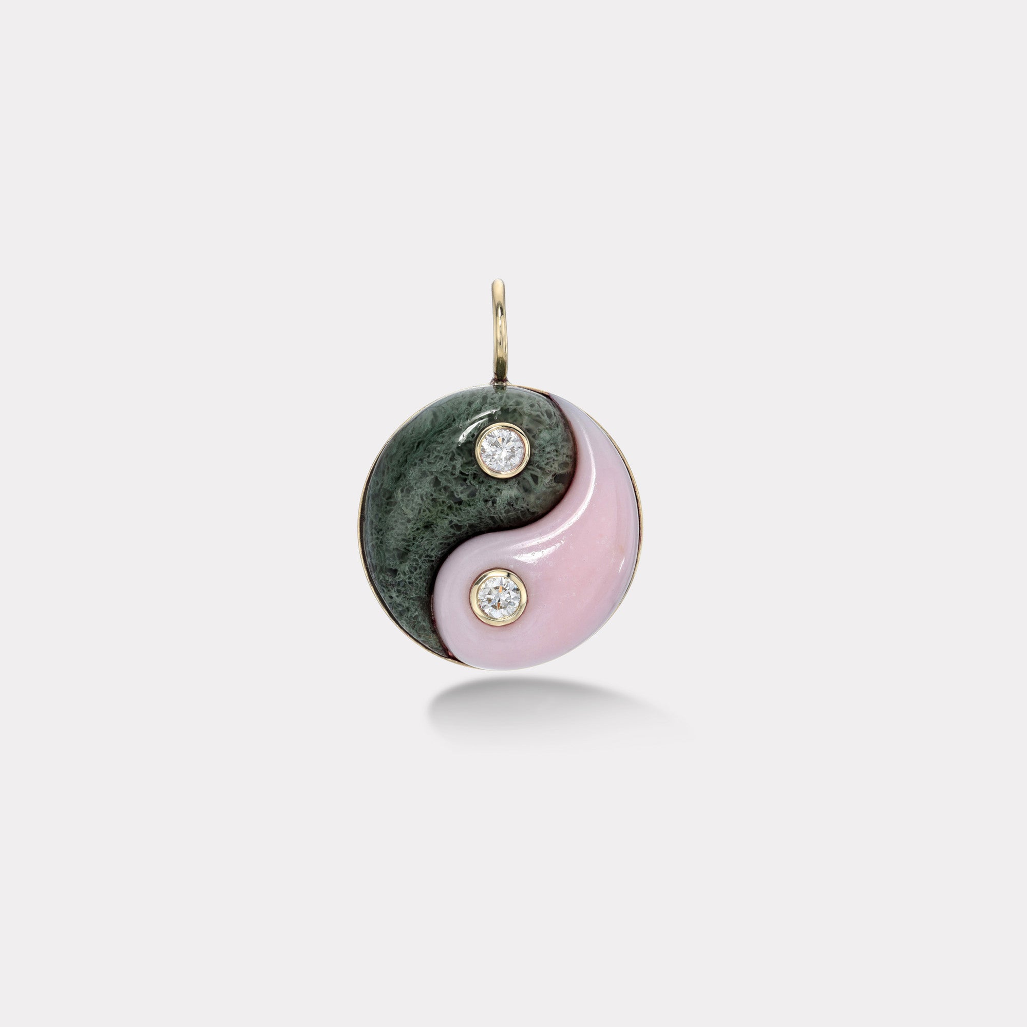 retrouvai Pink Opal and Moss Agate Double Stone Yin Yang Charm