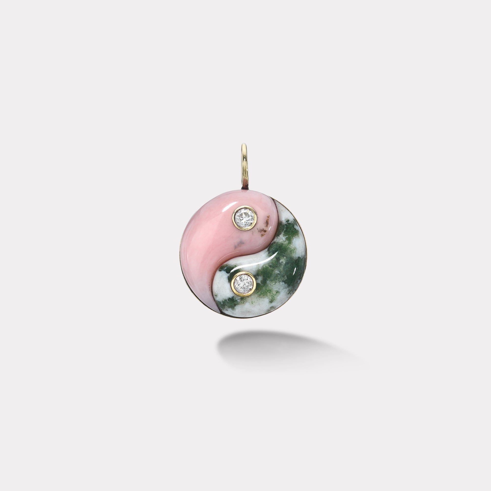 retrouvai Pink Opal and Moss Agate Double Stone Yin Yang Charm