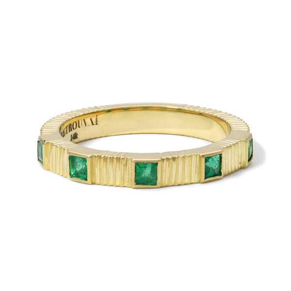 Retrouvai Pleated Five Stone Band - Carre Cut Emeralds