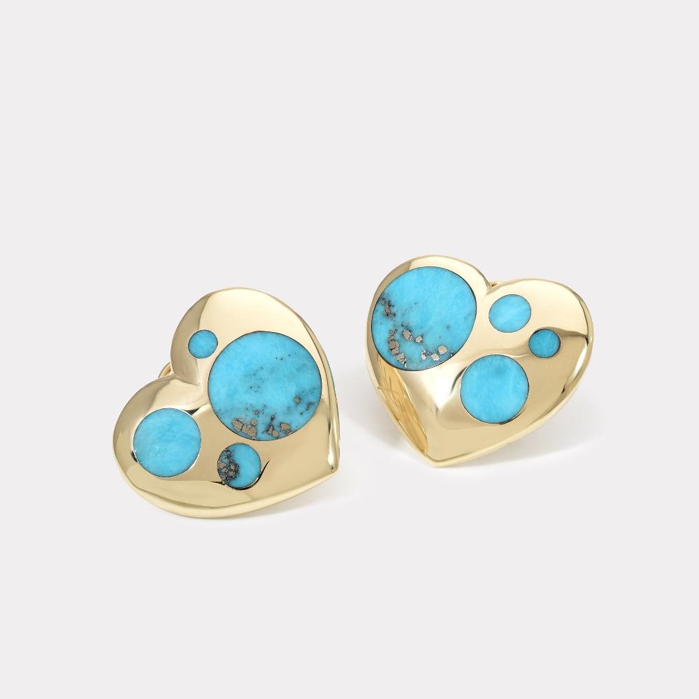 retrouvai Polka Dot Oversized Heart Earrings - Turquoise