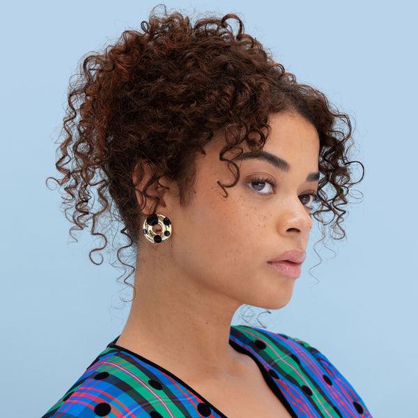 Retrouvai Polka Dot Oversized XO Earrings - Black Onyx