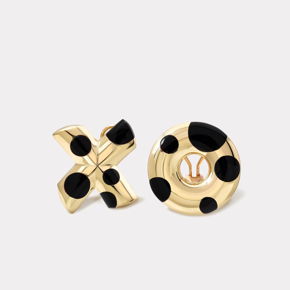 retrouvai Polka Dot Oversized XO Earrings - Black Onyx
