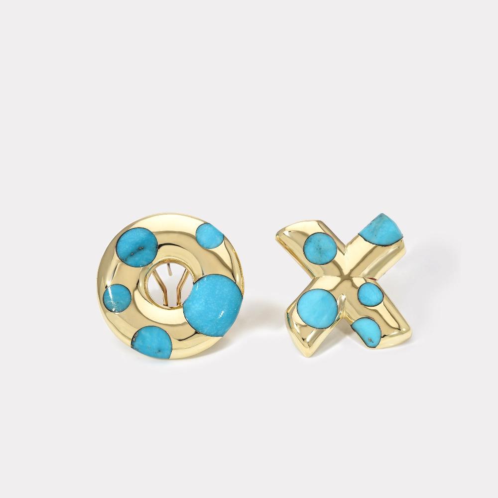 retrouvai Polka Dot Oversized XO Earrings - Turquoise