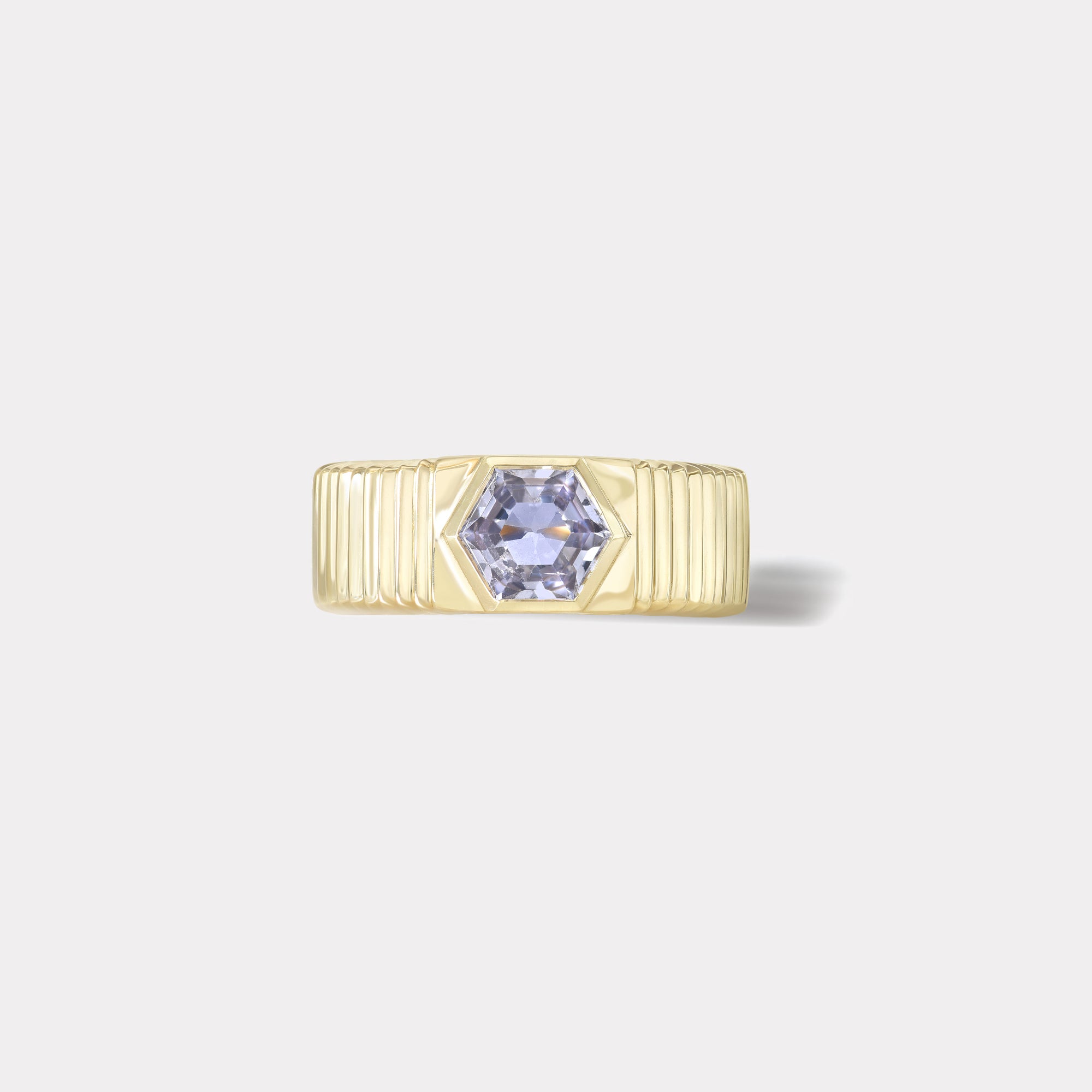 retrouvai Purple Sapphire Hexagon Pleated Solitaire Band