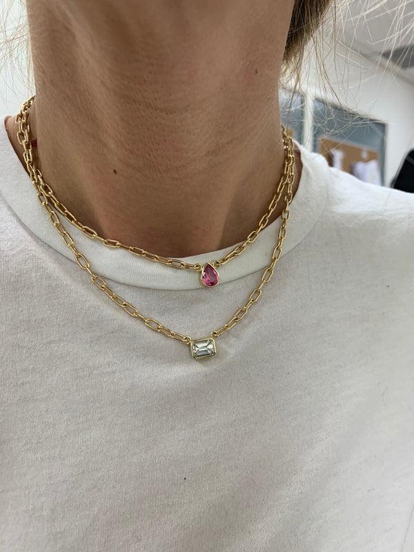 Retrouvai 1.31ct Pear Shaped Pink Sapphire Pendant