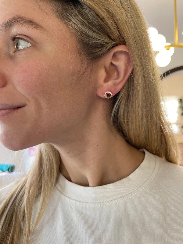 Retrouvai 1.92ct Ruby Heirloom Bezel Stud Earrings