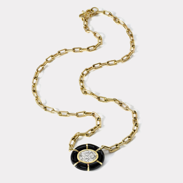 Retrouvai 2ct Oval Diamond And Onyx Pendant