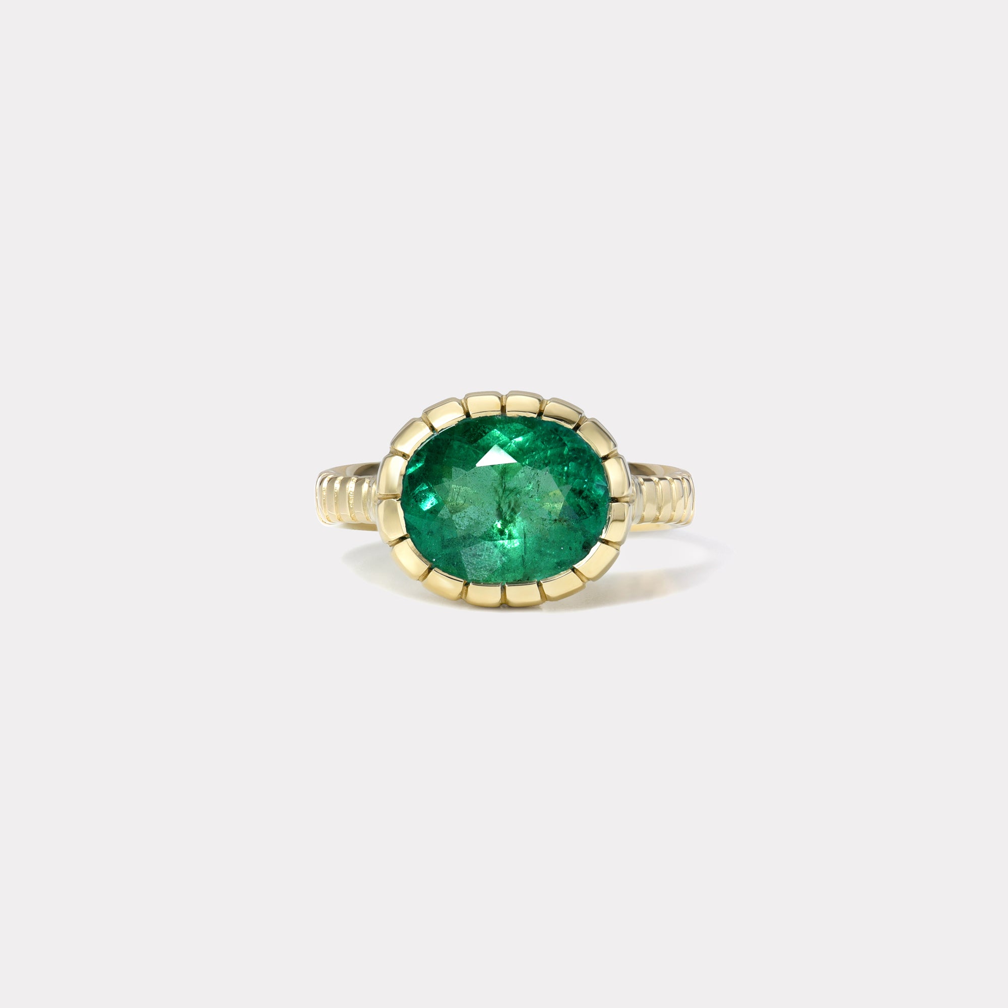 retrouvai 3.29ct Oval Emerald Heirloom Bezel Ring